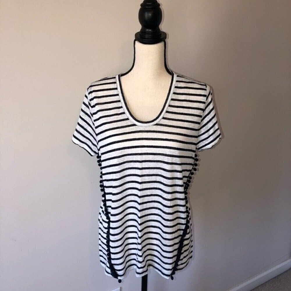 Jcrew Linen Knit Pom Pom Top Size M Navy Blue Black
